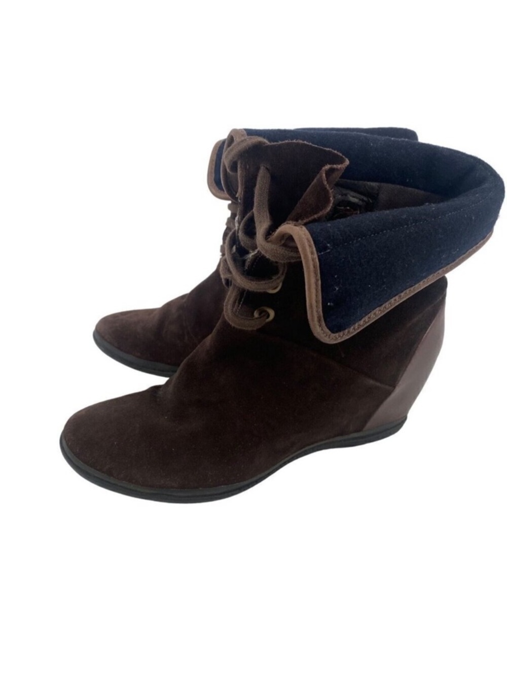 Camper Size 8 US/ EU 38 Brown Suede Leather Lace Up Fold Over Wedge Boots